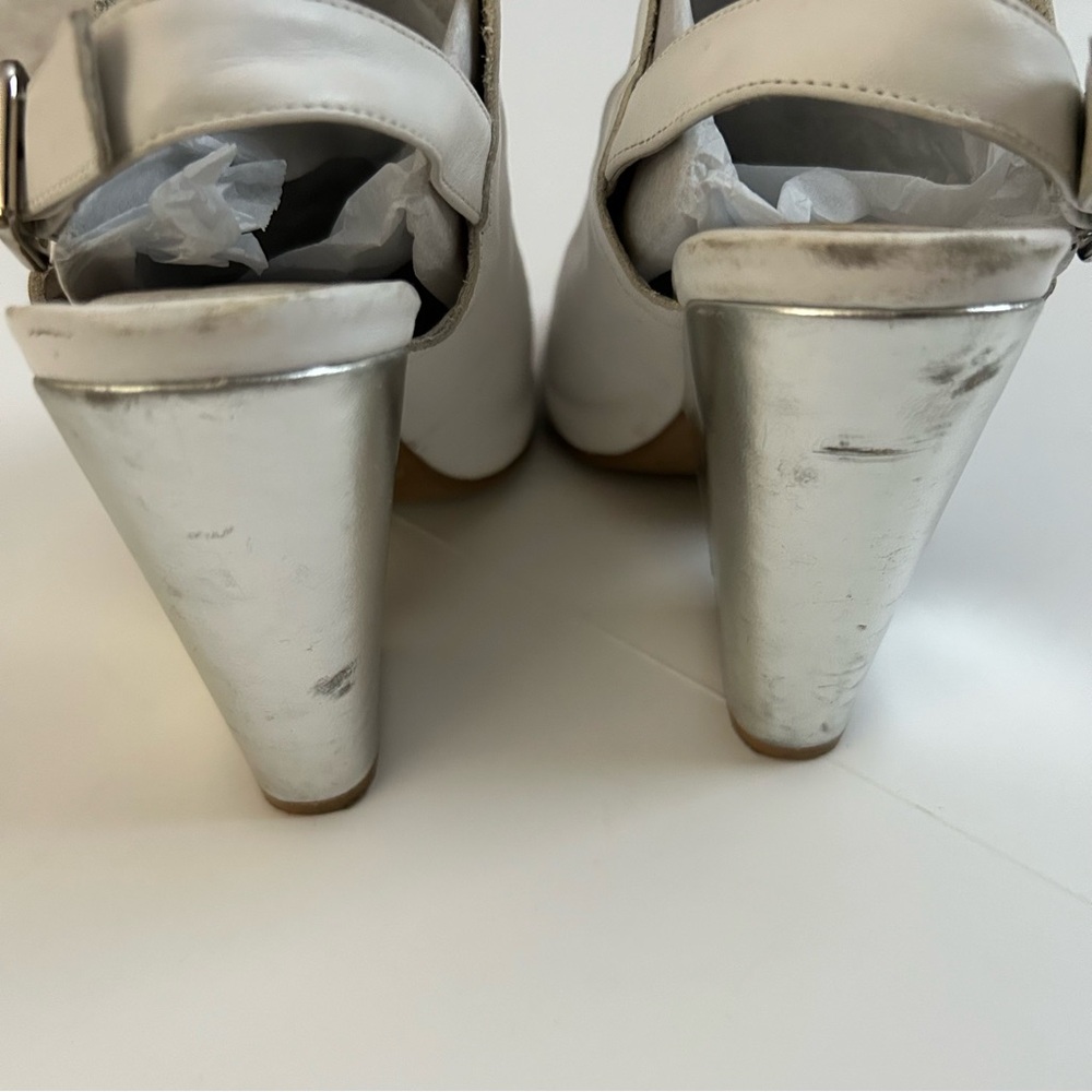 Jeffery Campbell Ebba Soft White Leather open toe Metallic Silver Wedge heel 7.5 - Picture 10 of 12